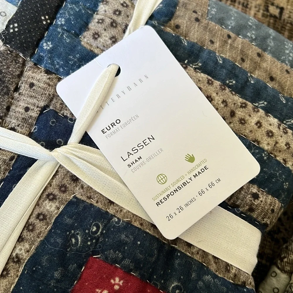 Pottery Barn Lassen Handcrafted Quilted Sham Euro Size Set of 2 Patchwork NEW